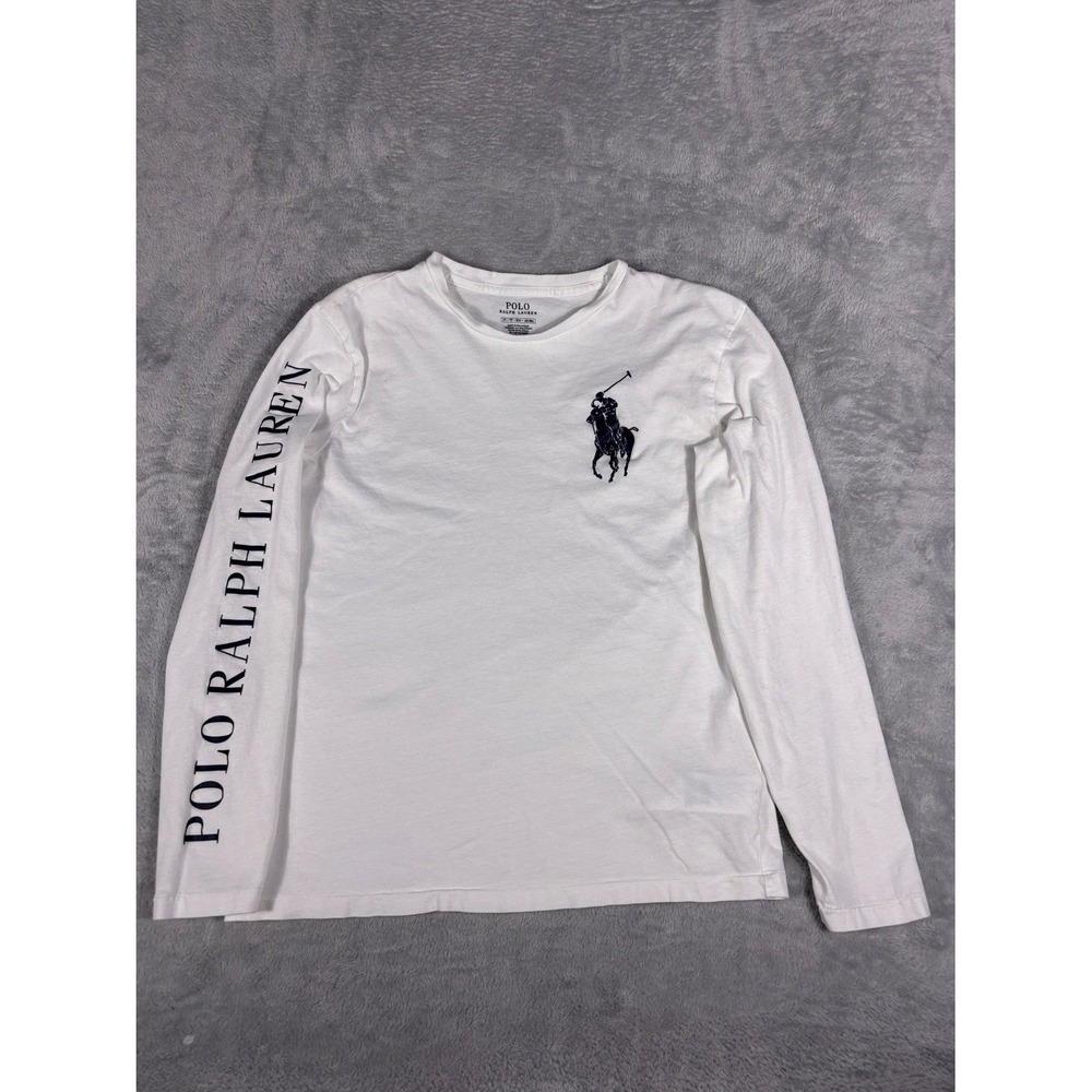 Polo Ralph Lauren T-Shirt Big Pony Mens XS White Crew Neck Long Sleeve